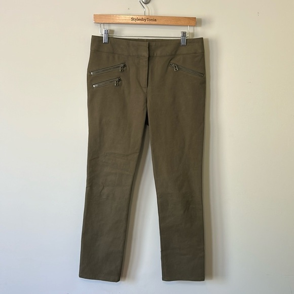 Veronica Beard ADELAIDE ZIPPER POCKET SKINNY STRAIGHT LEG PANTS ARMY GREEN Sz 8 - Picture 3 of 14